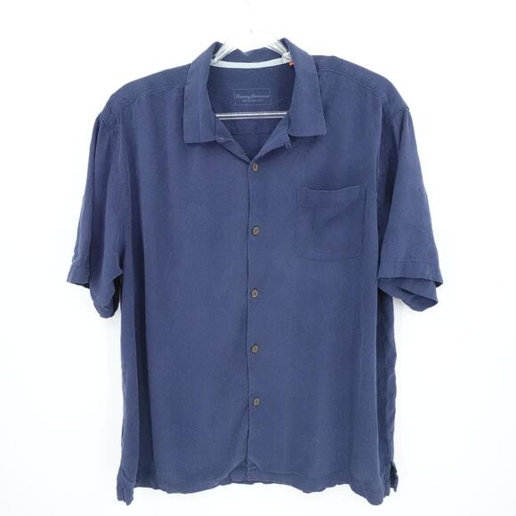 Tommy Bahama Shirt Mens XL Blue Palm Print Silk Camp Loop Collar Resort Vacation - Picture 1 of 16